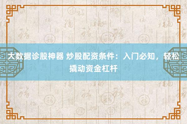 大数据诊股神器 炒股配资条件：入门必知，轻松撬动资金杠杆