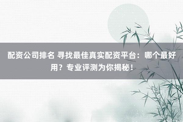 配资公司排名 寻找最佳真实配资平台：哪个最好用？专业评测为你揭秘！